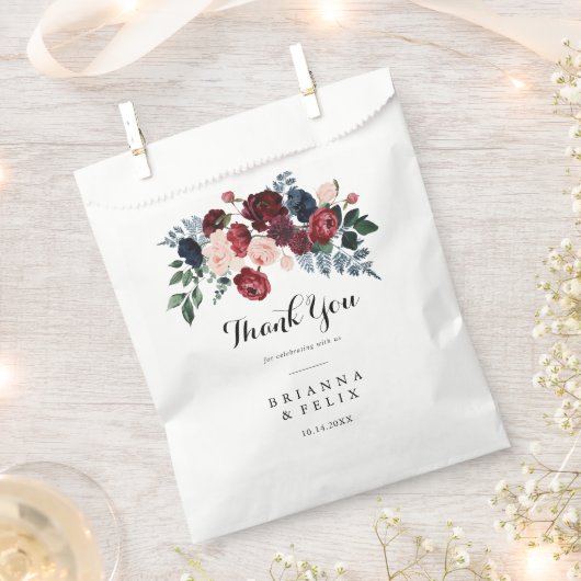 バーガンディーピンクネイビーフローラサンキュー結婚ズ フェイバーバッグ (クリップ留めされた状態)