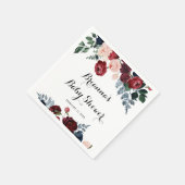 バーガンディーピンクネイビーフローラベビーシャワー スタンダードカクテルナプキン (角)