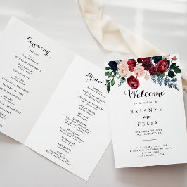 バーガンディーピンクネイビーフローラ折り結婚返し プログラム