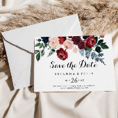 バーガンディーピンクネイビーフローラ横結婚線 セーブザデート