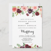 バーガンディーピンクパープル春フロント&バック結婚ズ 招待状 (正面)