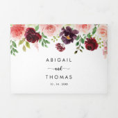 バーガンディーピンクパープル春結婚フローラの 三つ折り招待状 (カバー)