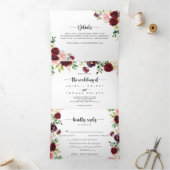 バーガンディーピンクパープル春結婚フローラの 三つ折り招待状 (内部)