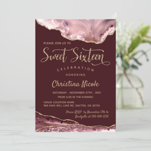 バーガンディーピンクパープル金ゴールドアゲート甘い16写真 招待状 (スタンド正面)