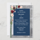 バーガンディーピンクフォレストグリーンネイビー赤面結婚ズ 招待状 (正面)