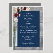 バーガンディーピンクフォレストグリーンネイビー赤面結婚ズ 招待状 (正面/裏面)