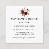 バーガンディーピンクフラワーズプロフェッショナル美しいサロン スクエア名刺 (裏面)