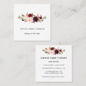 バーガンディーピンクフラワーズプロフェッショナル美しいサロン スクエア名刺 (正面/裏面)