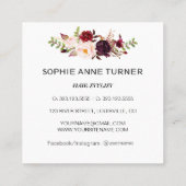 バーガンディーピンクフラワーズプロフェッショナル美しいサロン スクエア名刺 (裏面)