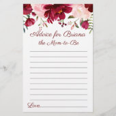 バーガンディーピンクフローラアドバイスベビーシャワーゲーム (正面)