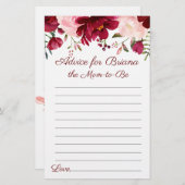 バーガンディーピンクフローラアドバイスベビーシャワーゲーム (正面/裏面)