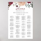 バーガンディーピンクフローラアルファベット座席表 ポスター (正面)