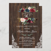 バーガンディーピンクフローラウッドレース50thバースデーパーティー 招待状 (正面/裏面)