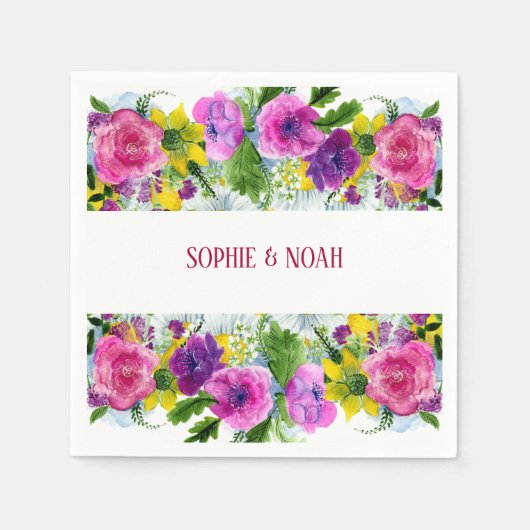 バーガンディーピンクフローラガーランド結婚ズ スタンダードカクテルナプキン (正面)