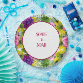 バーガンディーピンクフローラガーランド結婚ズ ペーパープレート (パーティー)