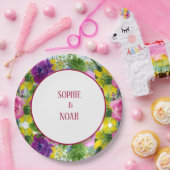 バーガンディーピンクフローラガーランド結婚ズ ペーパープレート (パーティー)