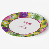 バーガンディーピンクフローラガーランド結婚ズ ペーパープレート (アングル)