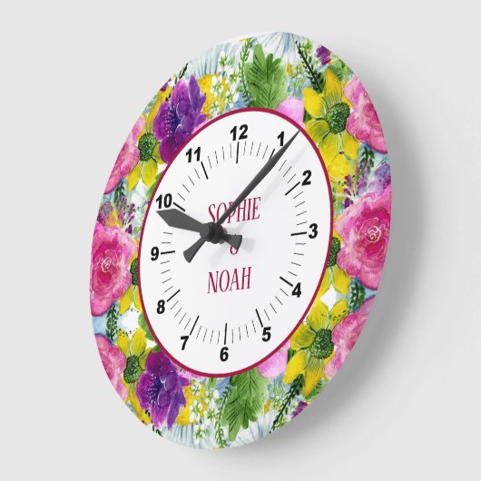 バーガンディーピンクフローラガーランド結婚ズ ラージ壁時計 (傾斜)