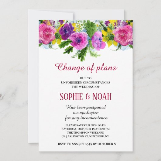 バーガンディーピンクフローラガーランド結婚ズ 招待状 (正面)