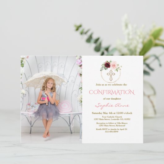 バーガンディーピンクフローラクロスガール写真確認 招待状 (スタンド正面)