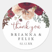 バーガンディーピンクフローラサンキューユー結婚式の引き出物 ラウンドシール (正面)