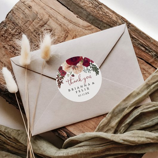 バーガンディーピンクフローラサンキューユー結婚式の引き出物 ラウンドシール