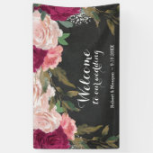 バーガンディーピンクフローラシャルボードウェルカムバナー 横断幕 (縦)