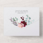 バーガンディーピンクフローラスクリプト結婚緑 オールインワン招待状 (裏面)