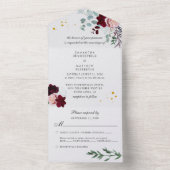 バーガンディーピンクフローラスクリプト結婚緑 オールインワン招待状 (内側)