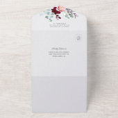 バーガンディーピンクフローラスクリプト結婚緑 オールインワン招待状 (外側)