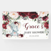 バーガンディーピンクフローラゾウ赤ちゃんシャワー背景 横断幕 (横)