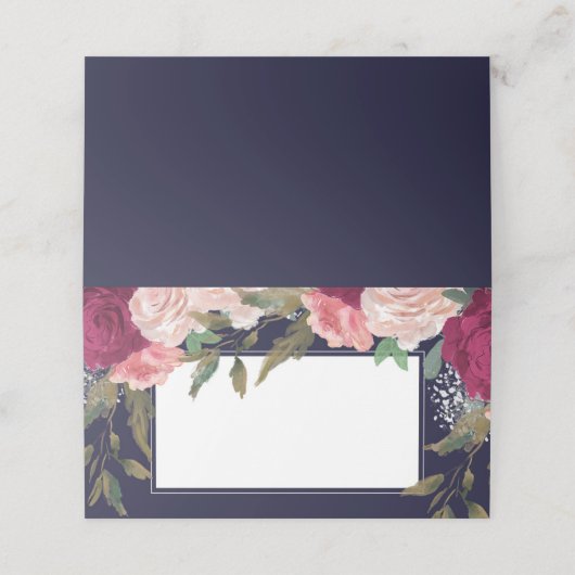 バーガンディーピンクフローラネイビー結婚ズ座席表 プレイスカード (外部開封)