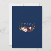 バーガンディーピンクフローラネイビー〔雄ジカの〕枝角モノグラム結婚ズ 招待状 (裏面)