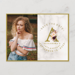 バーガンディーピンクフローラフォト誕生日日付を保存 ポストカード