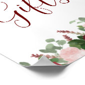 バーガンディーピンクフローラブライダルシャワーギフトサイン ポスター (角)