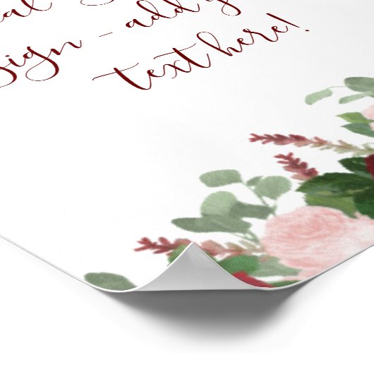 バーガンディーピンクフローラブライダルシャワーデコールサイン ポスター (角)