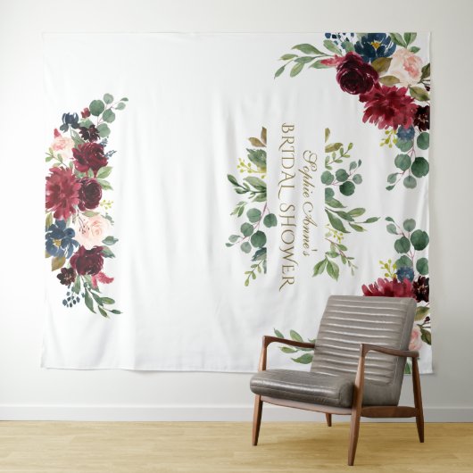 バーガンディーピンクフローラブライダルシャワープロップ タペストリー (インサイチュ(横))