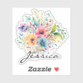 バーガンディーピンクフローラブーケのパーソナライズ名 シール (シート)