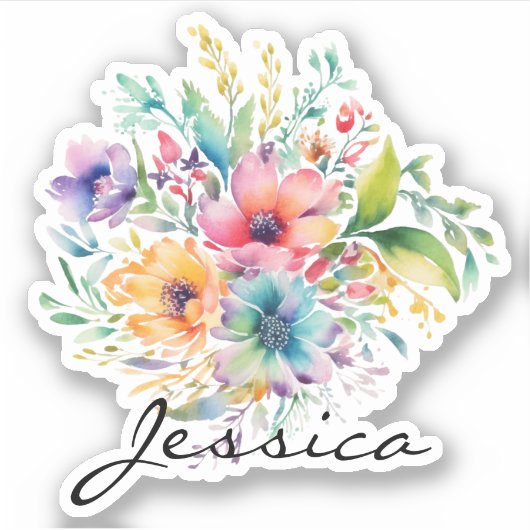 バーガンディーピンクフローラブーケのパーソナライズ名 シール (正面)