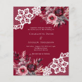 バーガンディーピンクフローラホワイトレース結婚式招待状 (正面)
