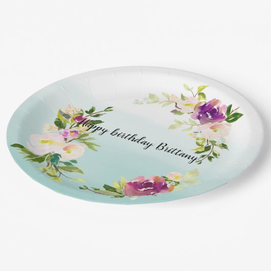 バーガンディーピンクフローラミントグラデーションウーター色 ペーパープレート (アングル)