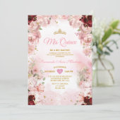 バーガンディーピンクフローラリボン金ゴールドクラウンミンス 招待状 (スタンド正面)