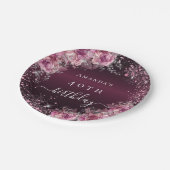 バーガンディーピンクフローラ名エレガント誕生日 ペーパープレート (アングル)