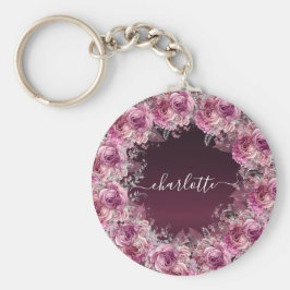 バーガンディーピンクフローラ名文字 キーホルダー