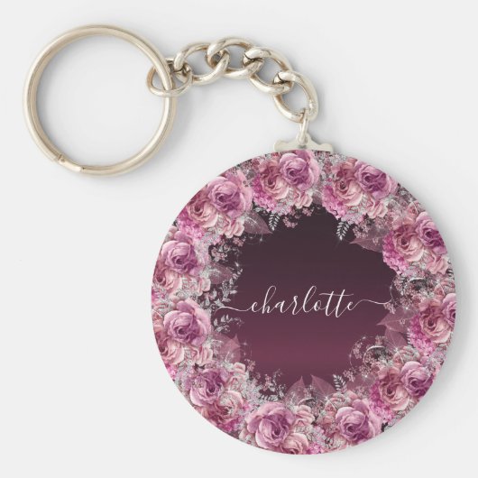 バーガンディーピンクフローラ名文字 キーホルダー (正面)
