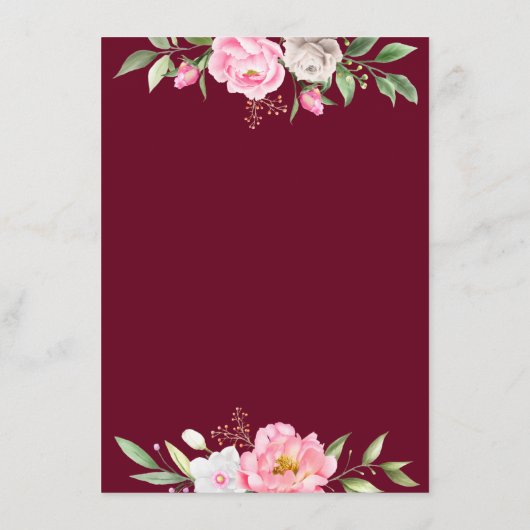 バーガンディーピンクフローラ幾何結婚詳細 エンクロージャーカード (裏面)