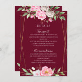 バーガンディーピンクフローラ幾何結婚詳細 エンクロージャーカード (正面/裏面)