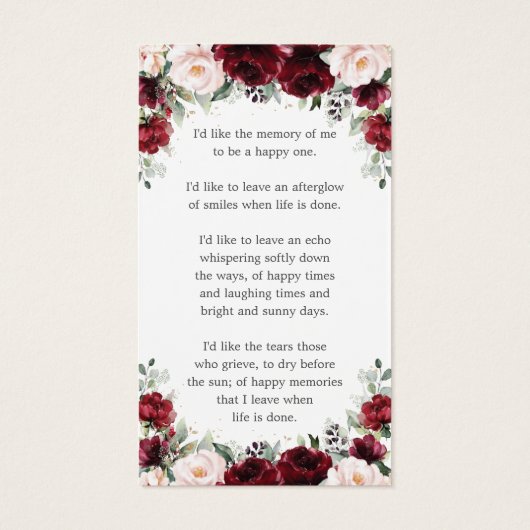 バーガンディーピンクフローラ葬儀記念しおり (裏面)