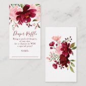 バーガンディーピンクフローラ赤ちゃんシャワーおむつラッフル エンクロージャーカード (正面/裏面)