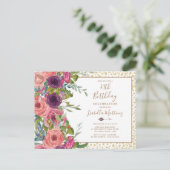 バーガンディーピンクフローラ金ゴールドグリッター30th誕生日 インビテーションポストカード (スタンド正面)